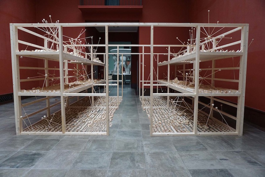 Eamon O'Kane: Wood Archive 2015, wooden structure and objects, 600 x 500 x 240 cm

